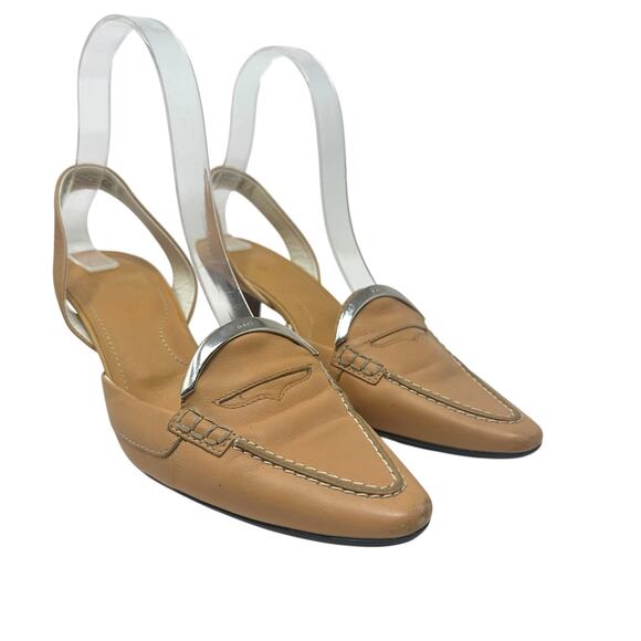 Tod's Debbie Slingback Kitten Heels Pumps Pointed Toe Leather Tan Size US‎ 5.5 - Picture 4 of 14